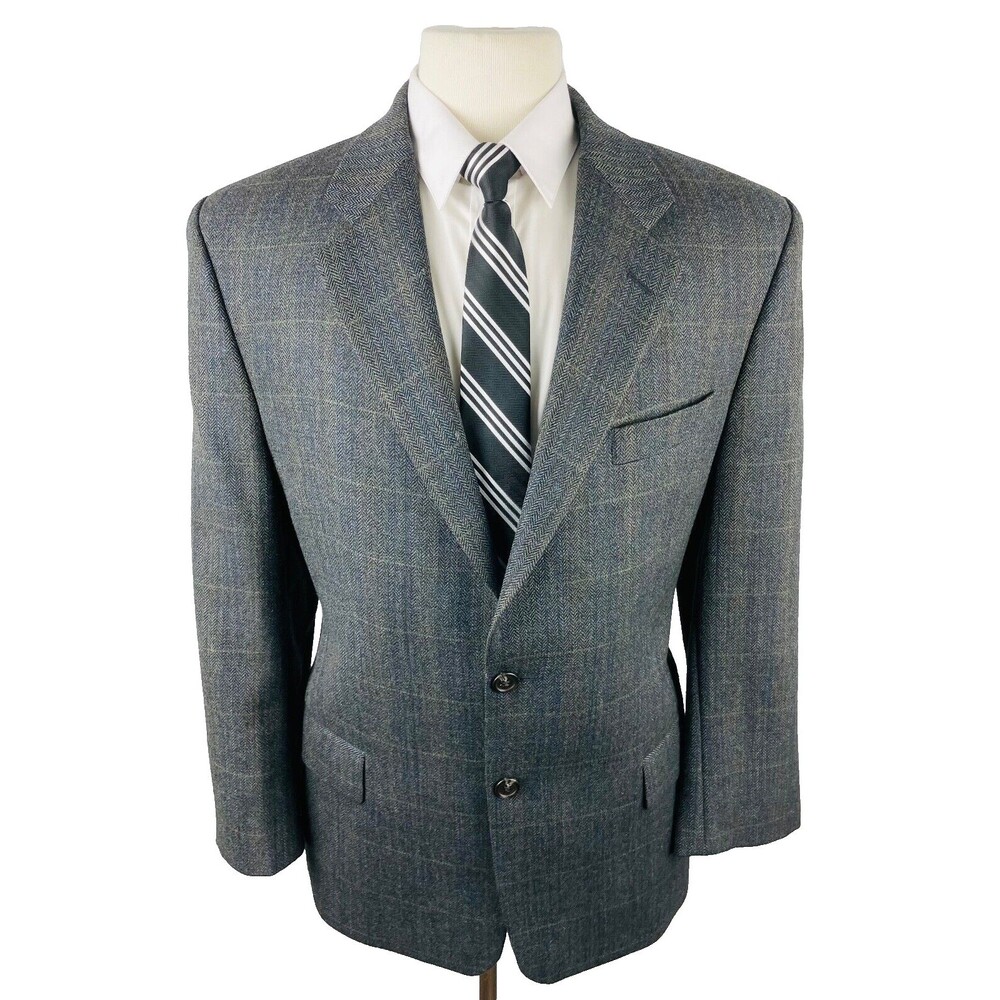 RALPH LAUREN MENS 44R GRAY CHECK CANADA 100% WOOL BLAZER SPORT COAT SUIT JACKET